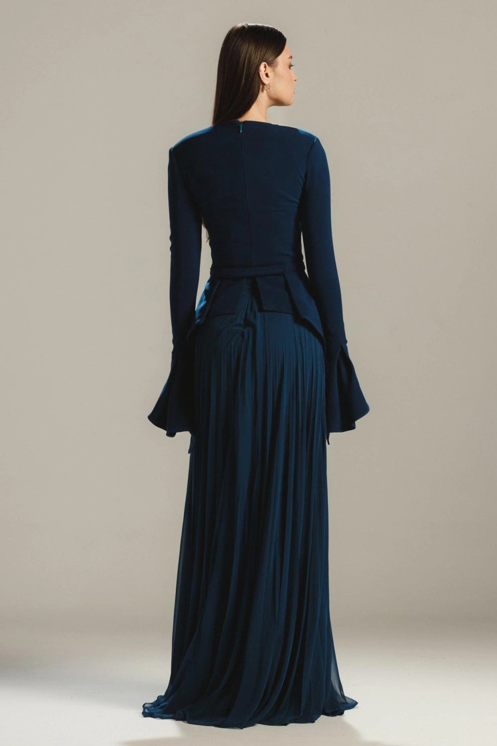 Giovana - Vestido largo de gasa con mangas acampanadas